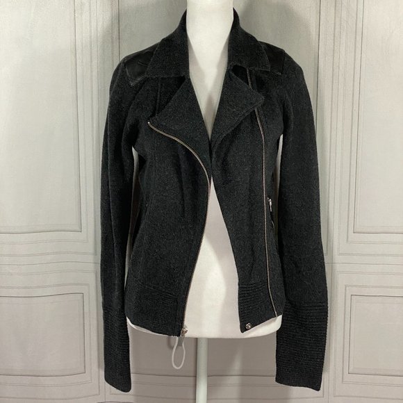 NWOT Banana Republic Gray Black Moto Style Sweater Cardigan Jacket Size Small - Picture 1 of 8